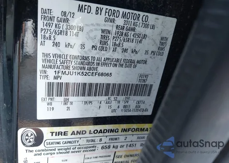 2012 Ford Expedition Limited from USA, damaged, VIN 1FMJU1K52CEF68065